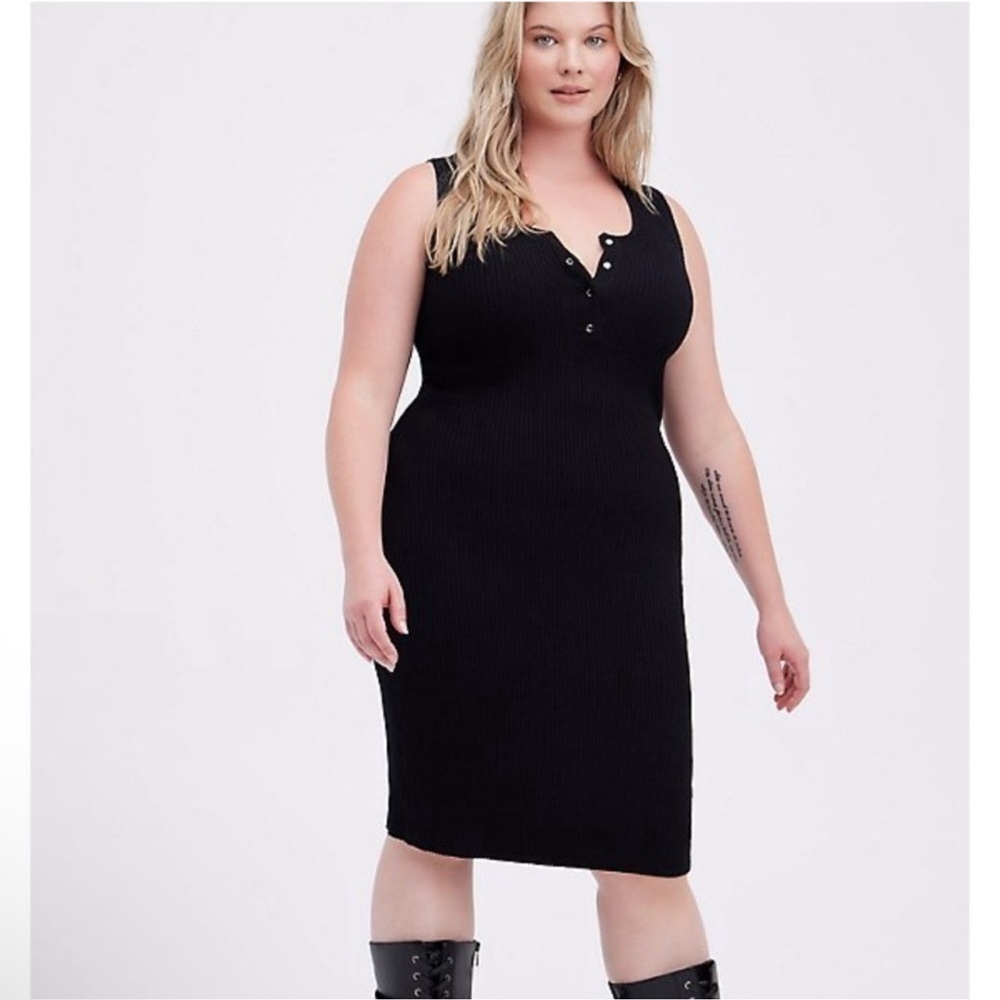 Torrid Solid Black Ribbed Knit Stretch Dress Size… - image 1